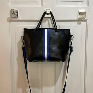 Haute Shore Neoprene Bag Tote Detachable strap Black and Blue Sporty EUC